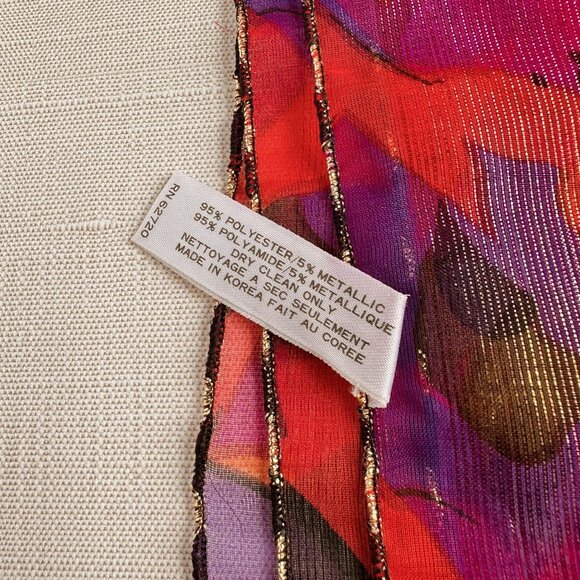 Oscar De La Renta Studio Sheer Floral Scarf with Metallic Thread Detail 64"x13" - Picture 2 of 6